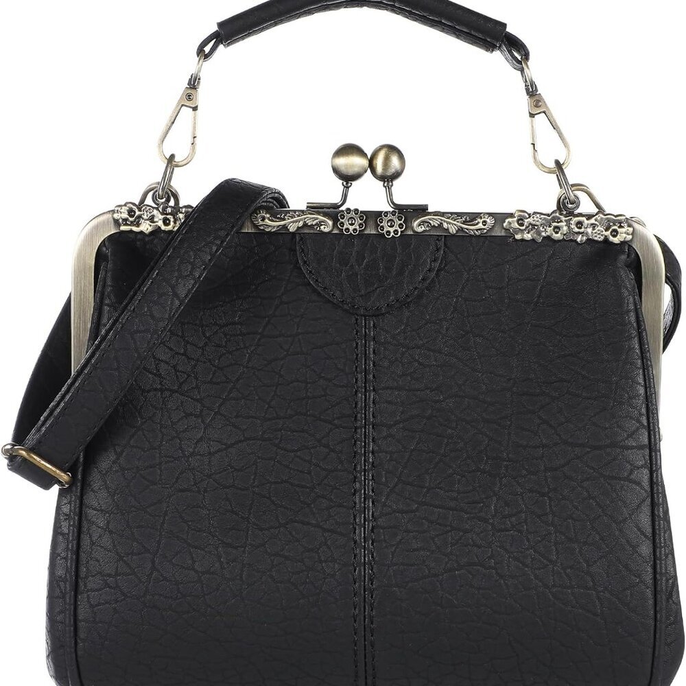 Vintage Kiss Lock Clutch for Women Leather Shoulder Bag Evening Purse